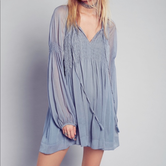 Free People Dresses & Skirts - Free People Lini Smocked Mini Dress Sheer Sz L